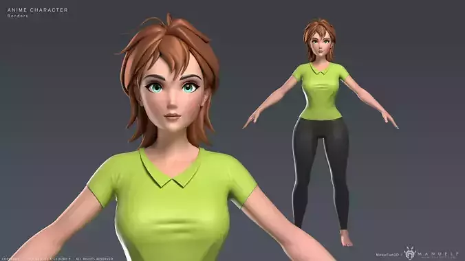 Anime Cartoon Girl Young woman Character Low-poly 3D model