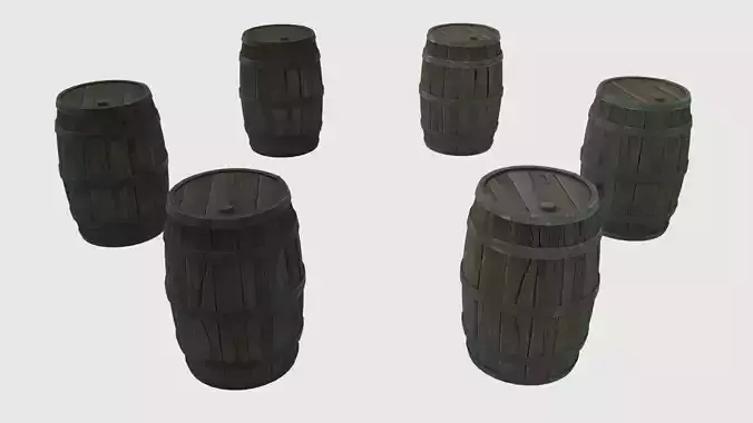 Low Poly Wooden Barrels With PBR Materials Low-poly 3D model