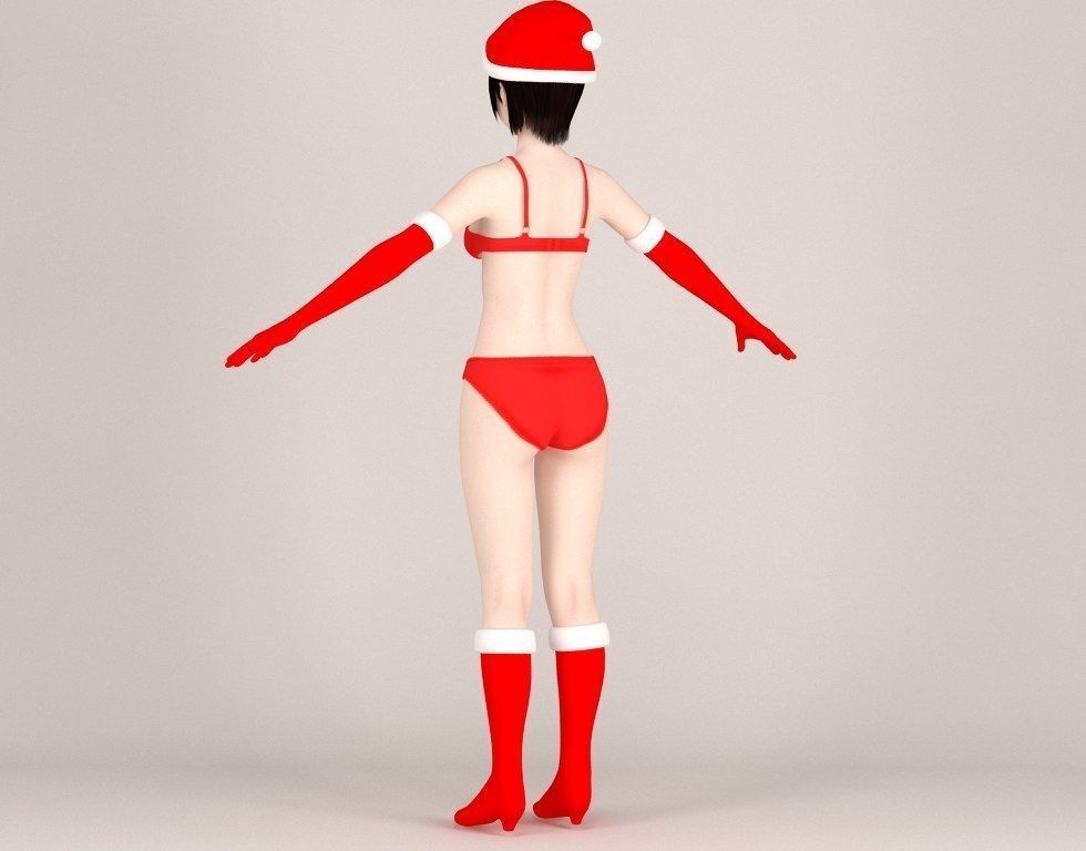  T pose nonrigged model of  Rina in Christmas costume 3D model_16