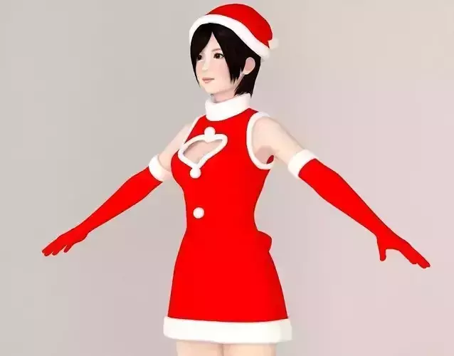  T pose nonrigged model of  Rina in Christmas costume 3D model
