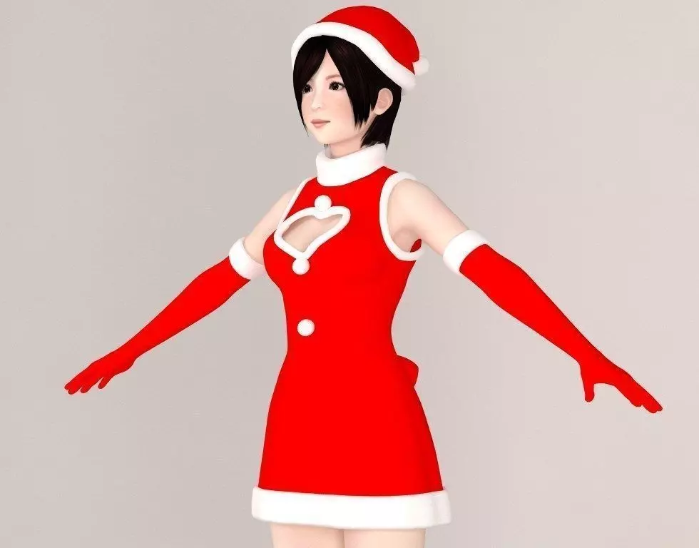  T pose nonrigged model of  Rina in Christmas costume 3D model_0
