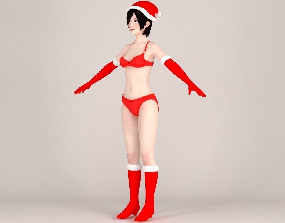  T pose nonrigged model of  Rina in Christmas costume 3D model_8