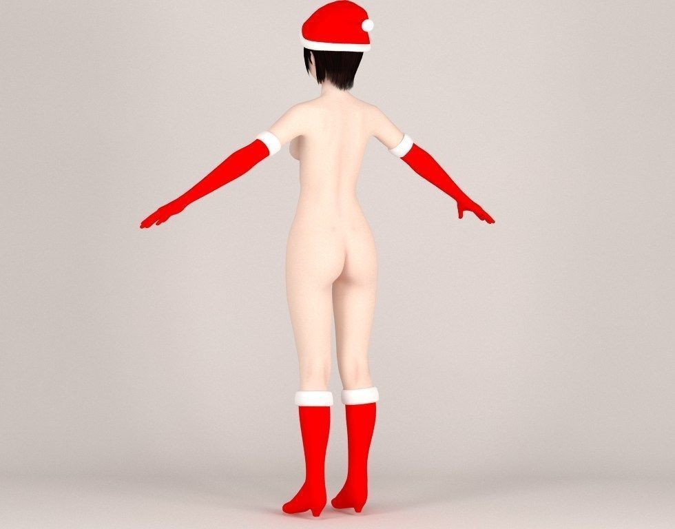  T pose nonrigged model of  Rina in Christmas costume 3D model_17