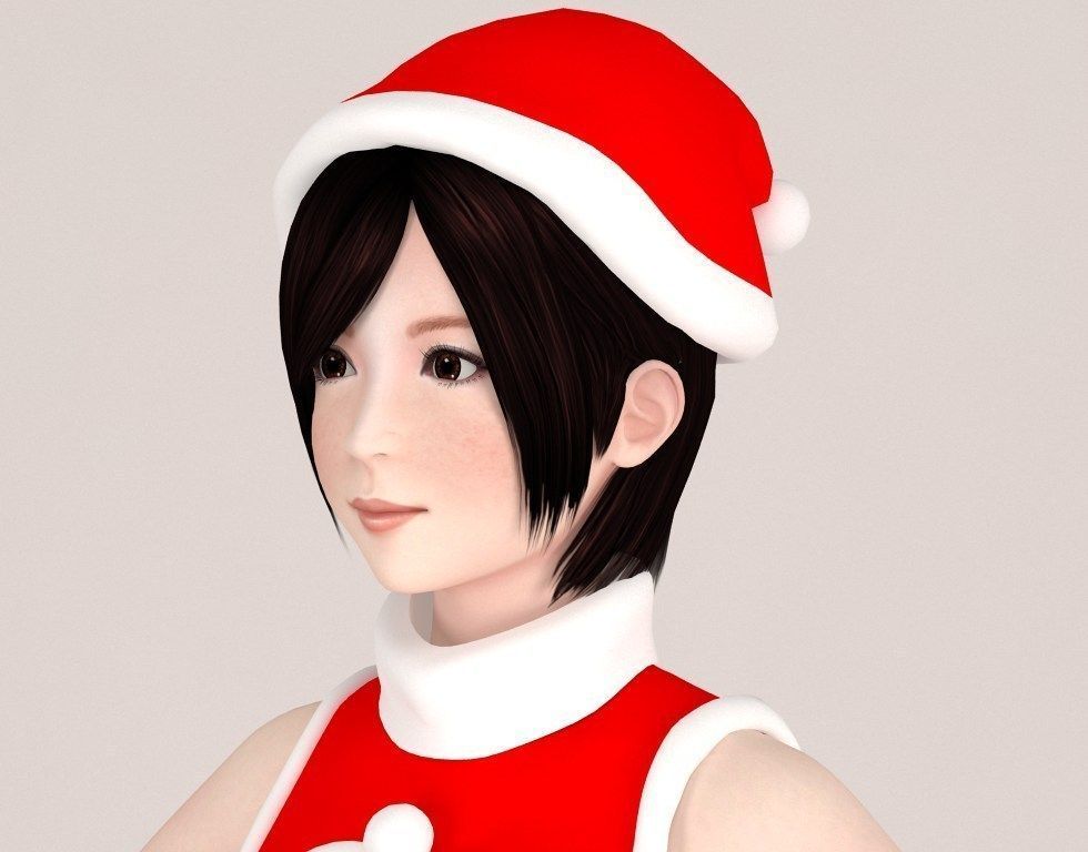  T pose nonrigged model of  Rina in Christmas costume 3D model_1