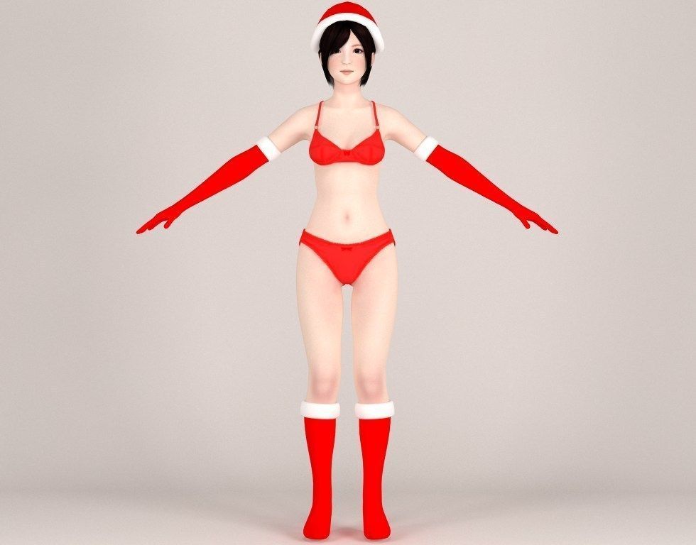  T pose nonrigged model of  Rina in Christmas costume 3D model_4