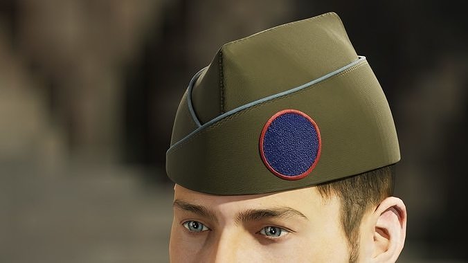Military garrison side cap with circle patch Low-poly 3D model