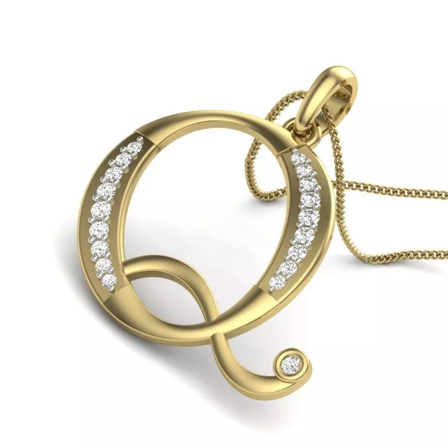 Alphabet-Q pendant 3dm render detail 3D print model 3D print model_0