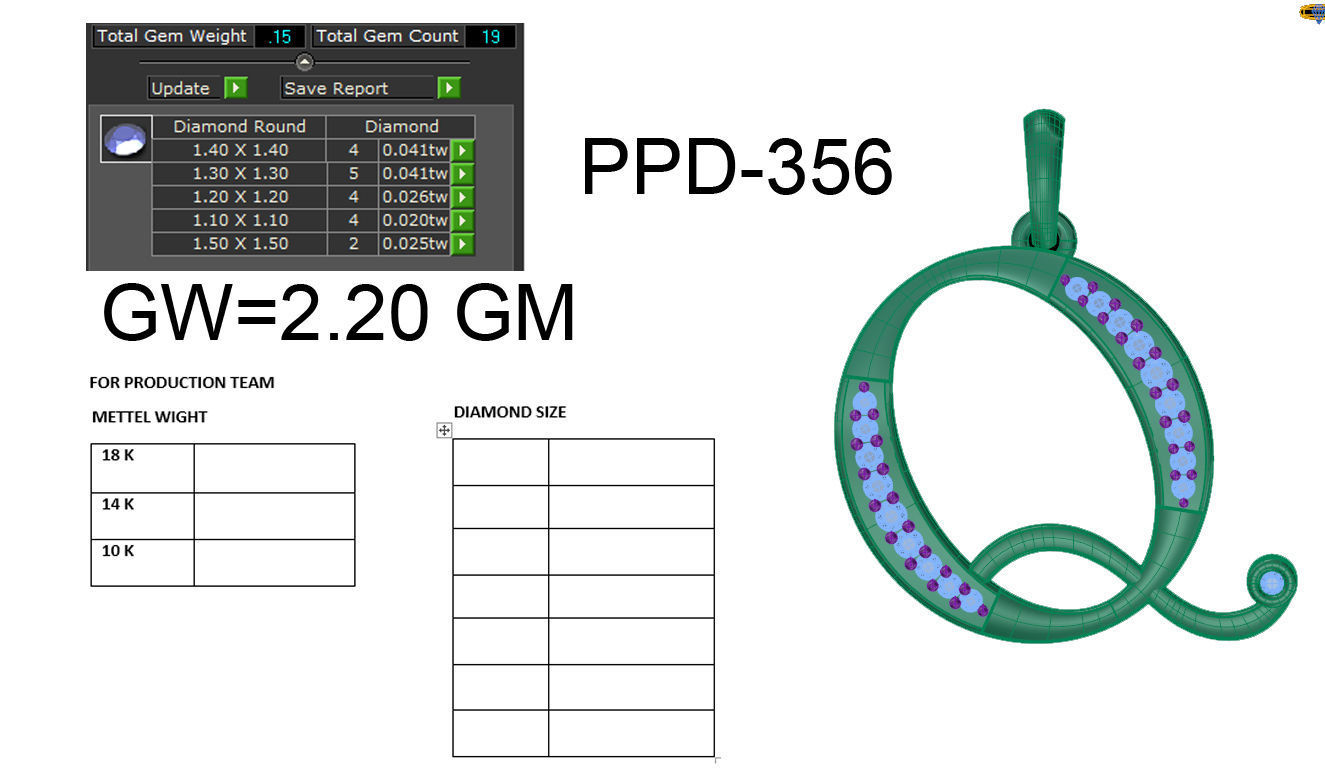 Alphabet-Q pendant 3dm render detail 3D print model 3D print model_6