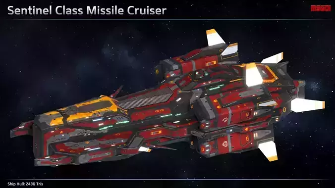 Spaceship Missile Cruiser Sentinel Low-poly 3D model