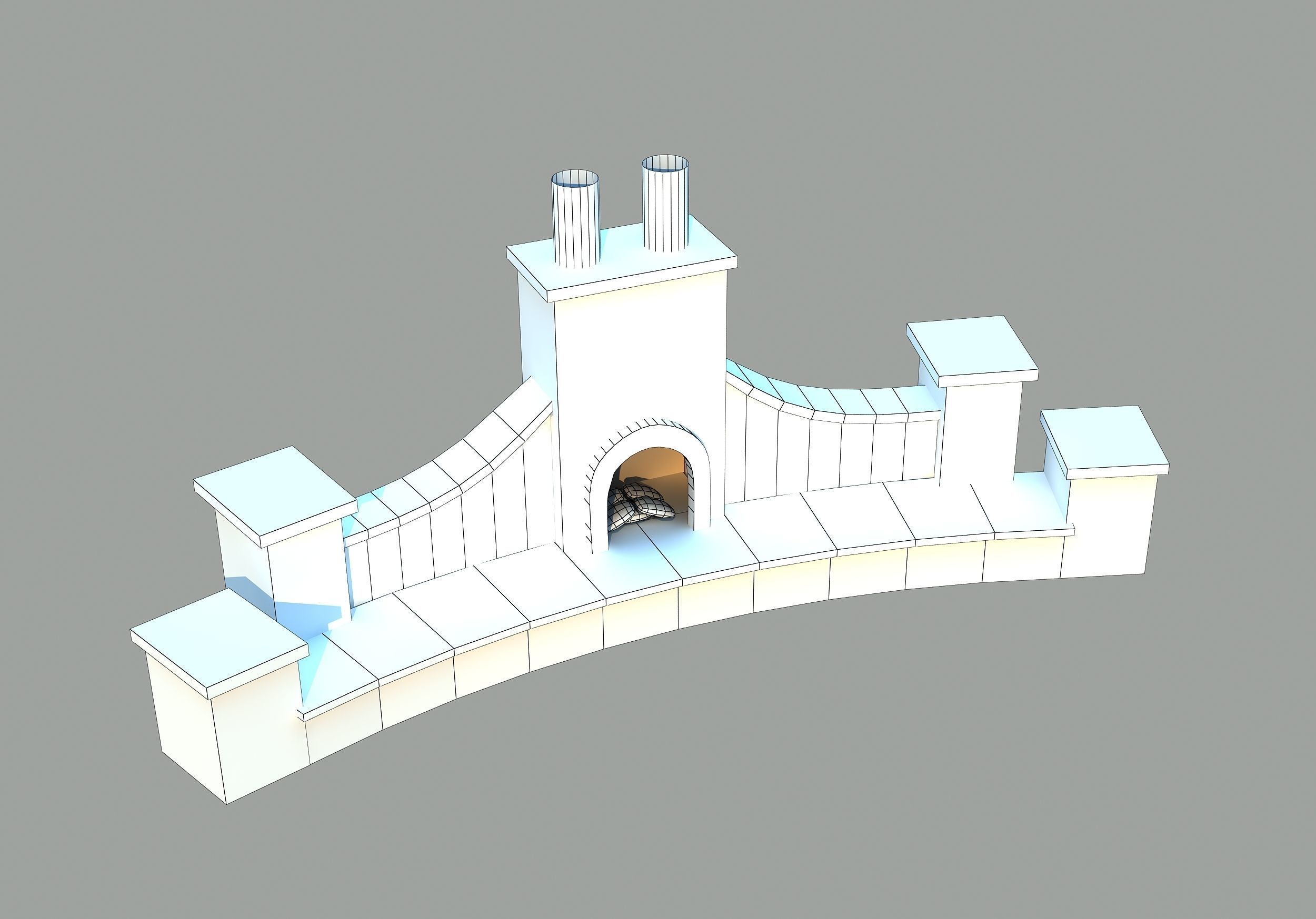Fireplace stone with two chimneys Low-poly 3D model_2