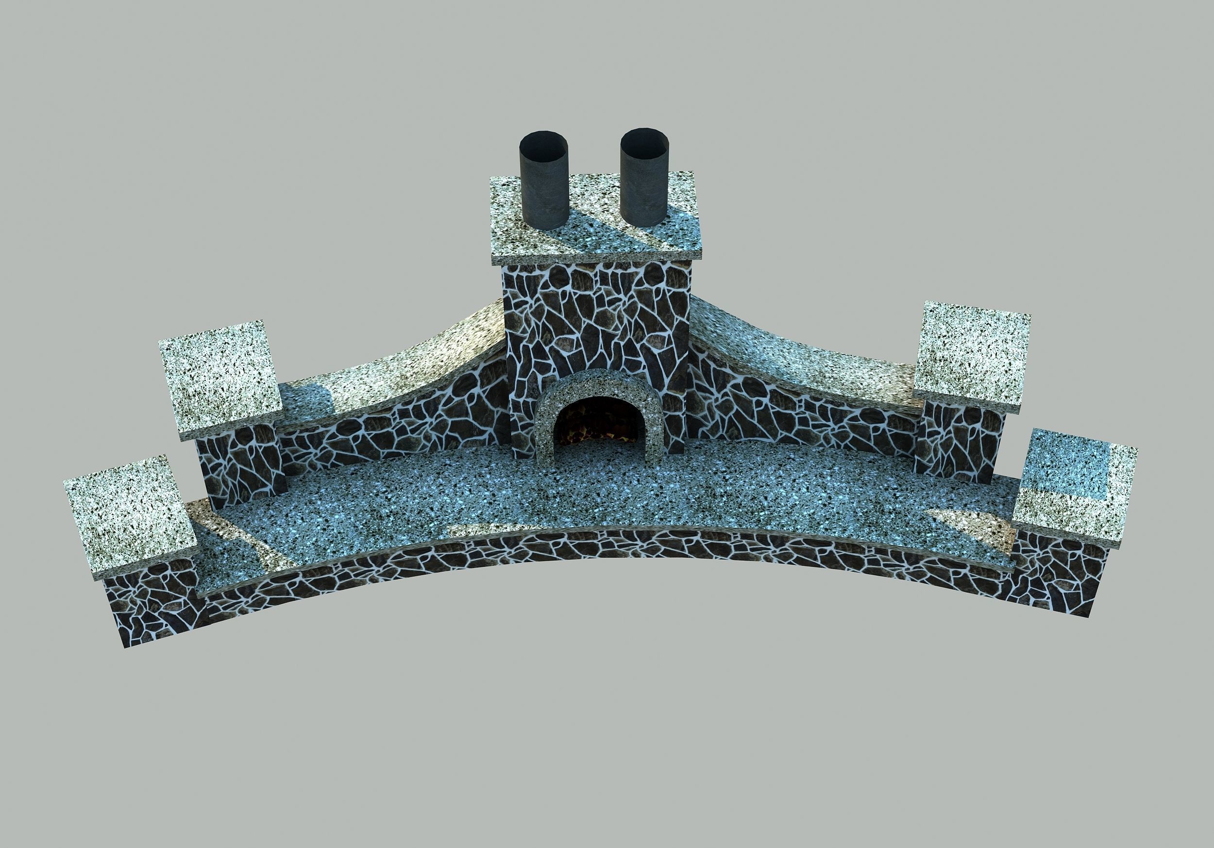Fireplace stone with two chimneys Low-poly 3D model_5
