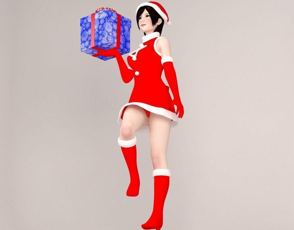 T pose rigged model of Rina in Christmas costume 3D model_1