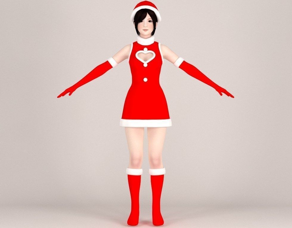 T pose rigged model of Rina in Christmas costume 3D model_5