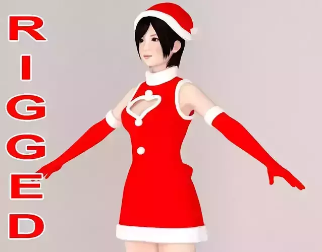 T pose rigged model of Rina in Christmas costume 3D model
