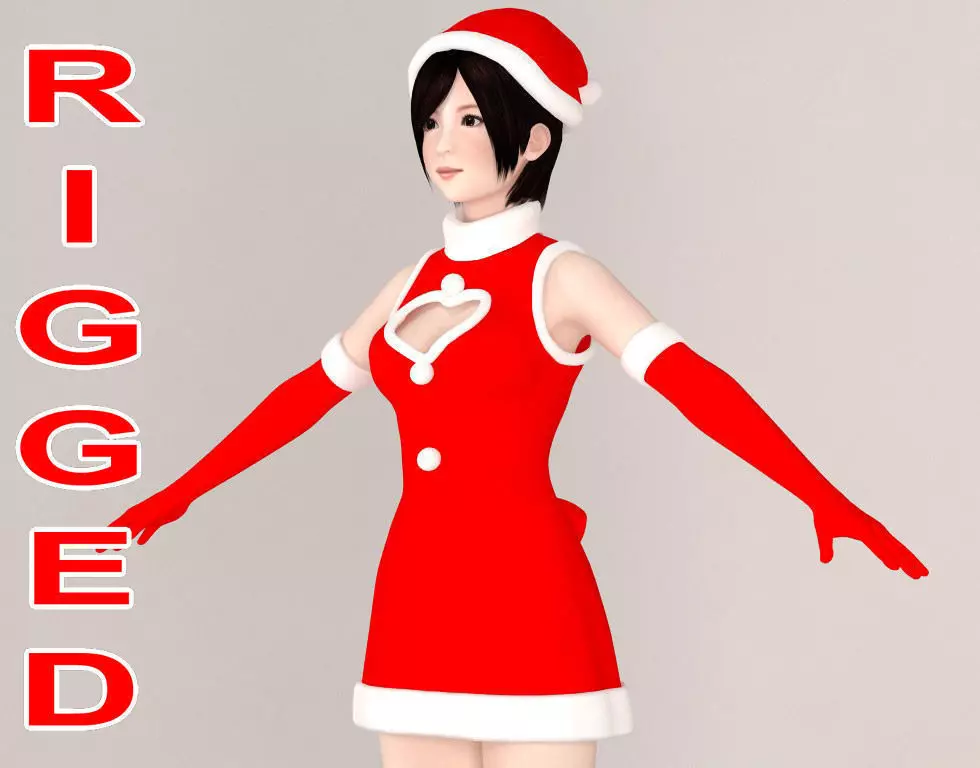 T pose rigged model of Rina in Christmas costume 3D model_0