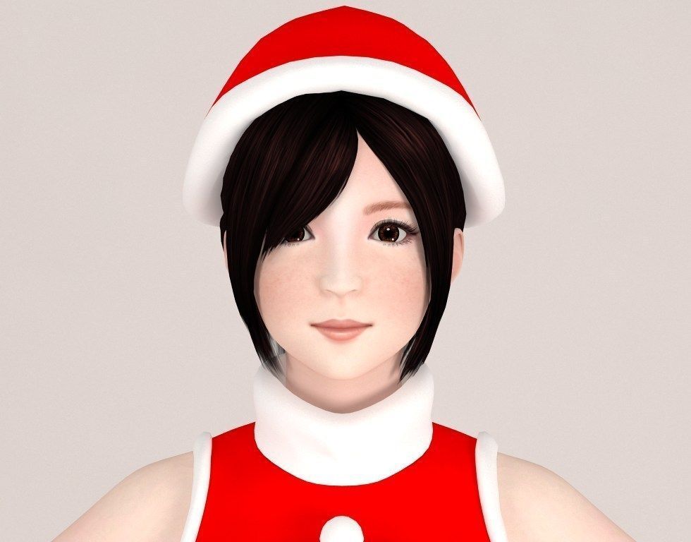 T pose rigged model of Rina in Christmas costume 3D model_2