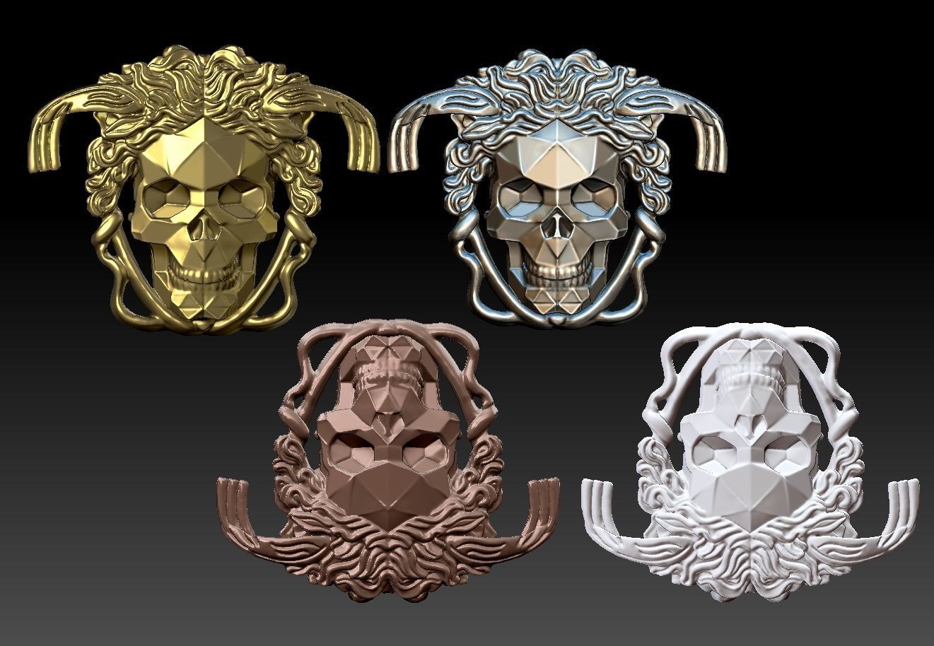 skull two ornate skulls 3D print model_1