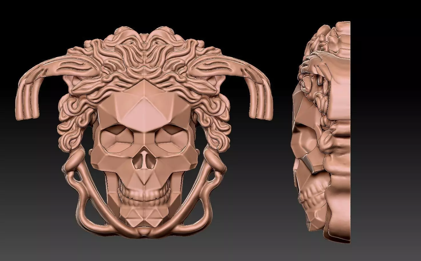 skull two ornate skulls 3D print model_0