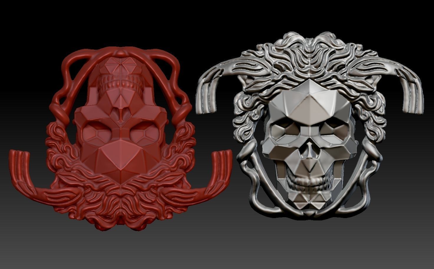 skull two ornate skulls 3D print model_2