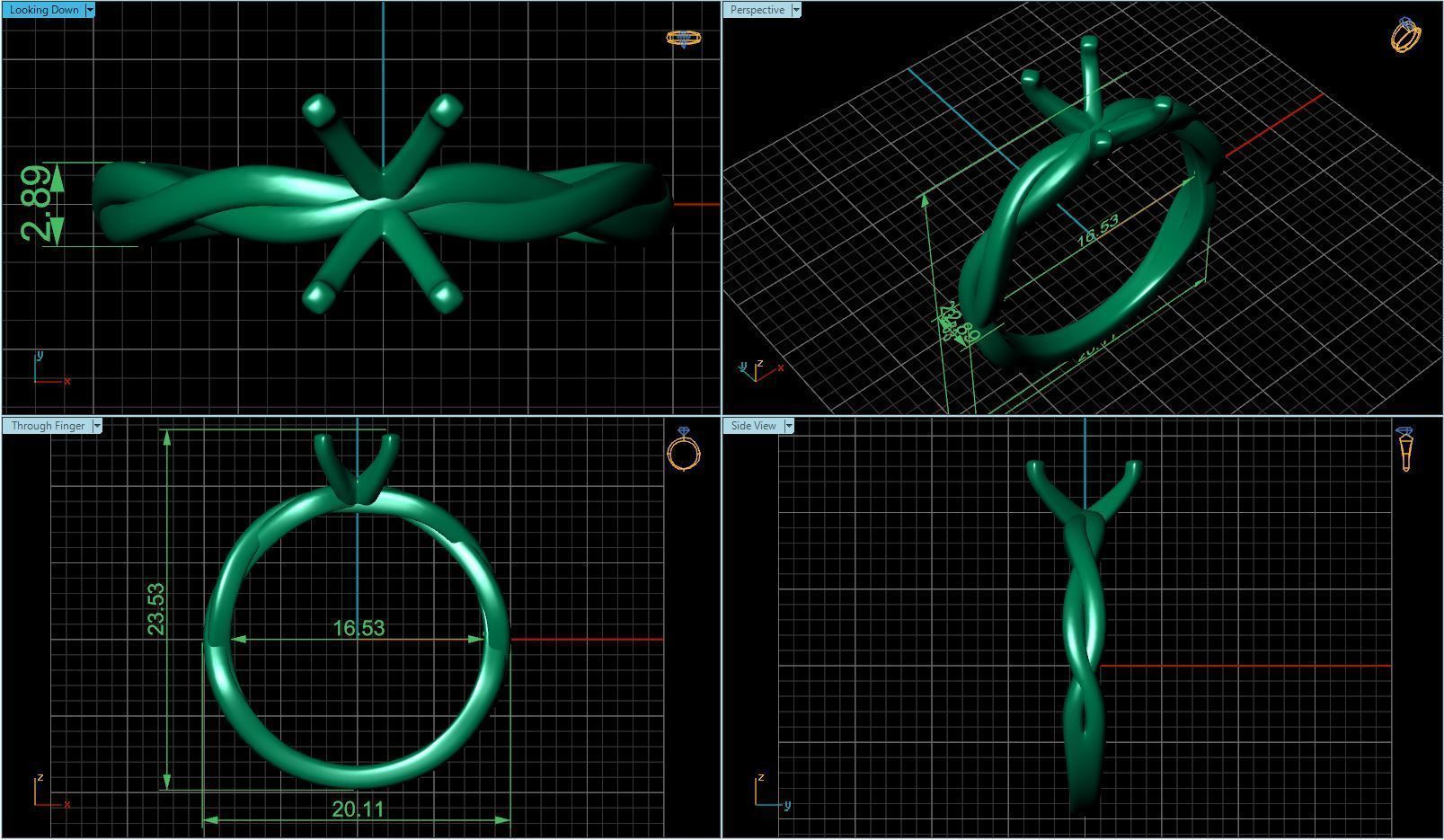 Twisted Rope Solitaire Engagement Ring Emerald 3D print model_3