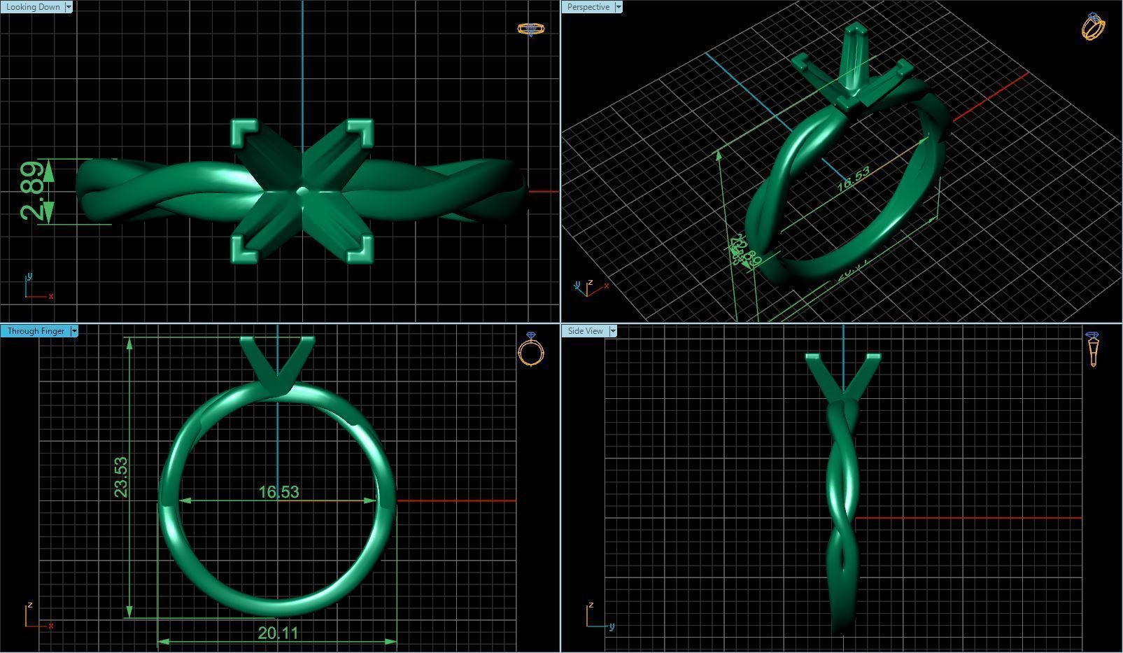 Twisted Rope Solitaire Engagement Ring Princess 3D print model_3