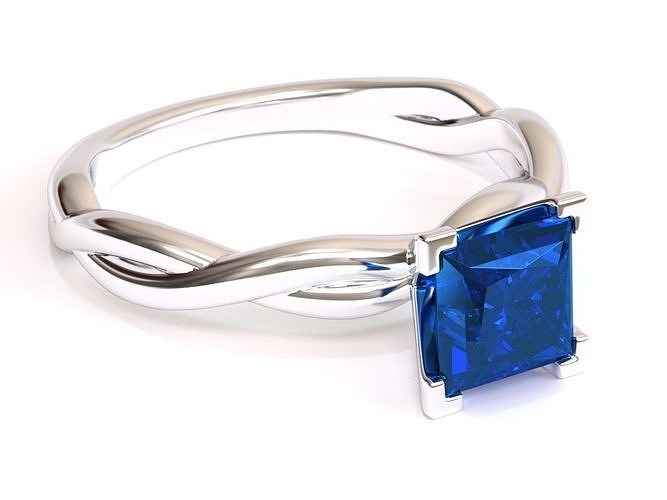 Twisted Rope Solitaire Engagement Ring Princess 3D print model