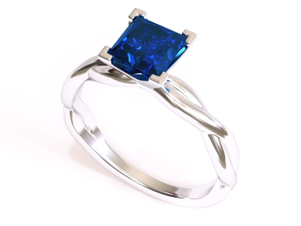 Twisted Rope Solitaire Engagement Ring Princess 3D print model_1