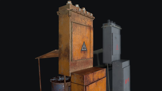 Fuseboxes three rusty metal poles Free low-poly 3D model