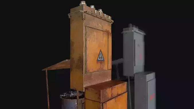 Fuseboxes three rusty metal poles Free low-poly 3D model