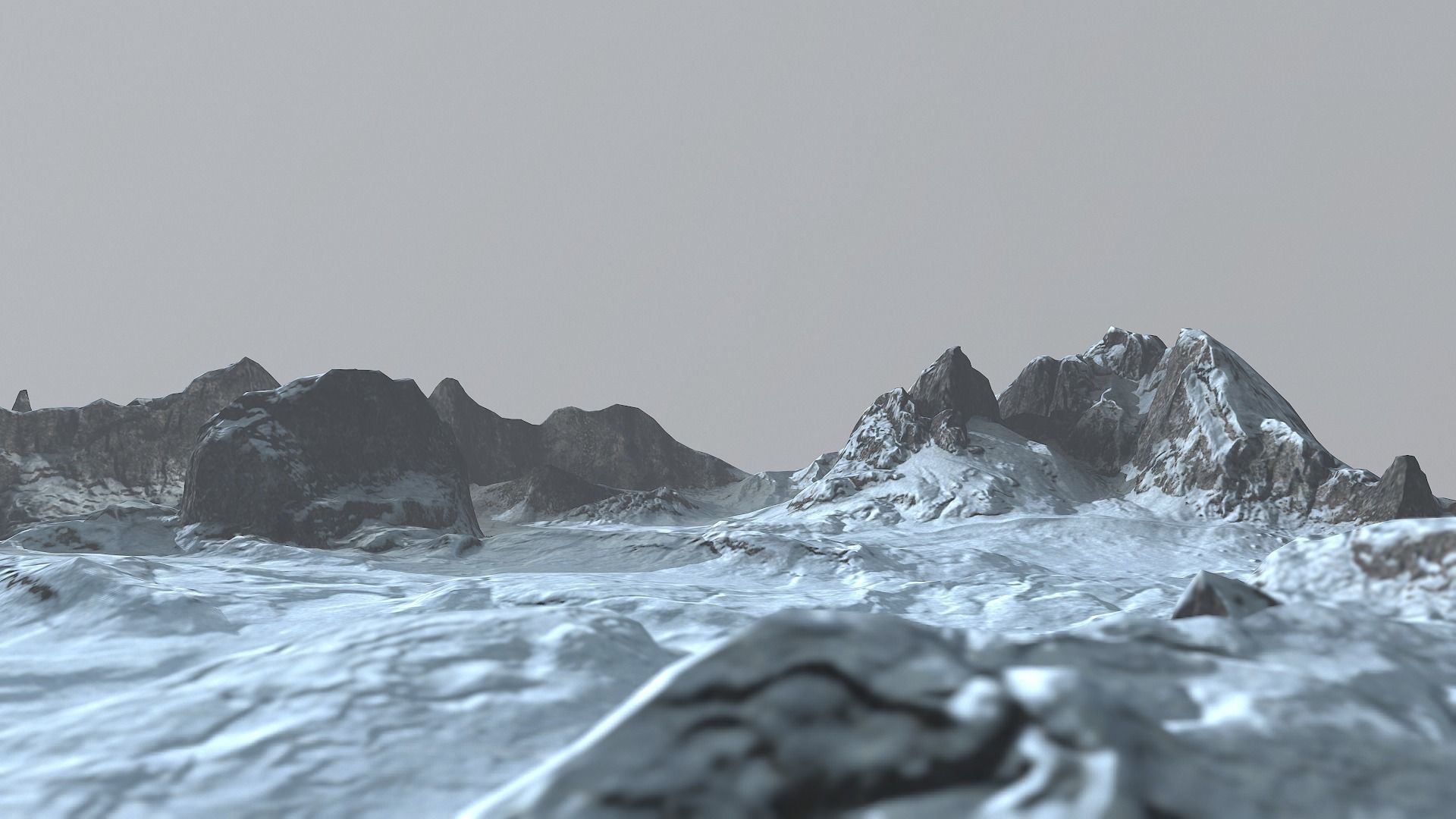 Rock Terrain under the Snow Low-poly 3D model_1