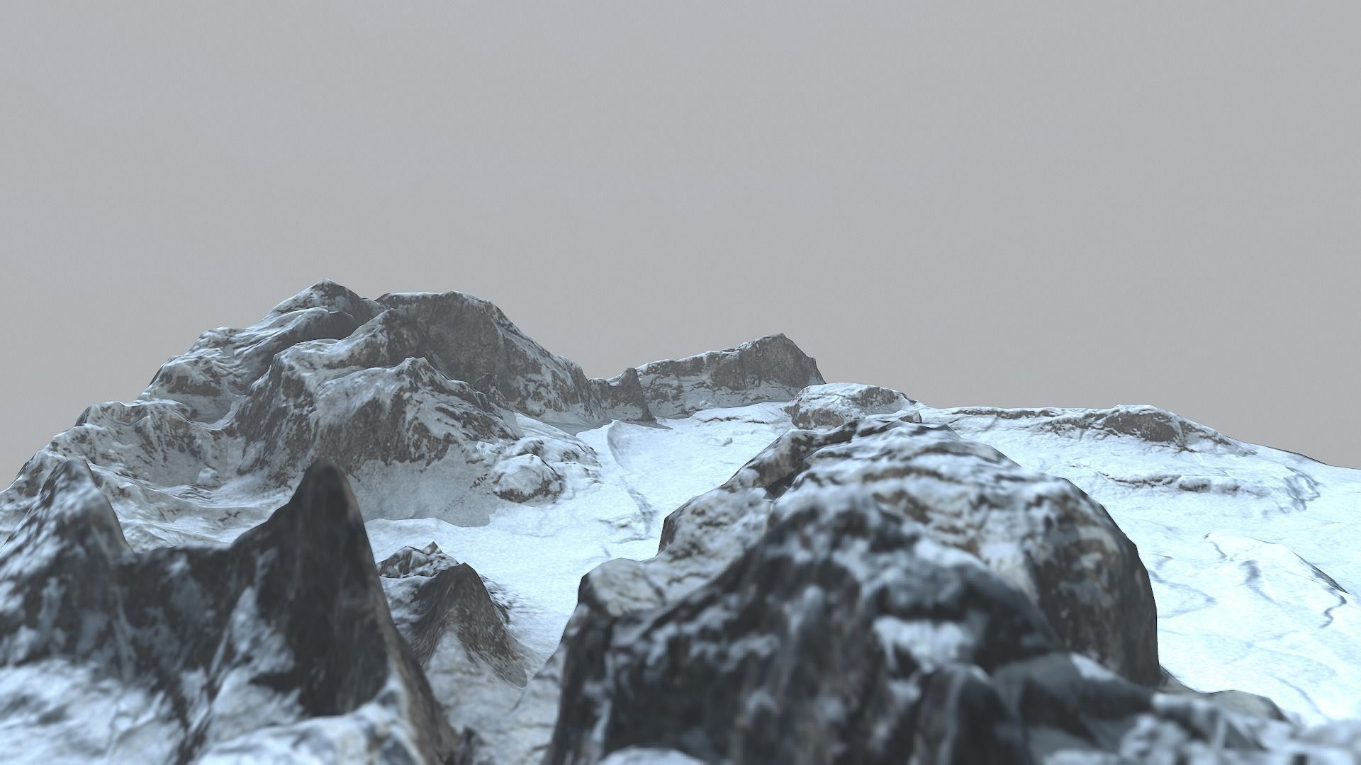 Rock Terrain under the Snow Low-poly 3D model_4