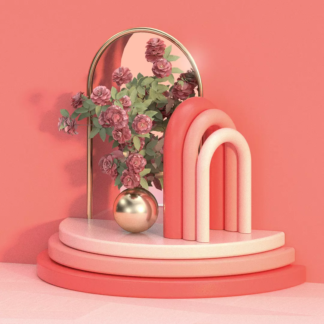 compo1 vase with flowers and mirror 3D model_0