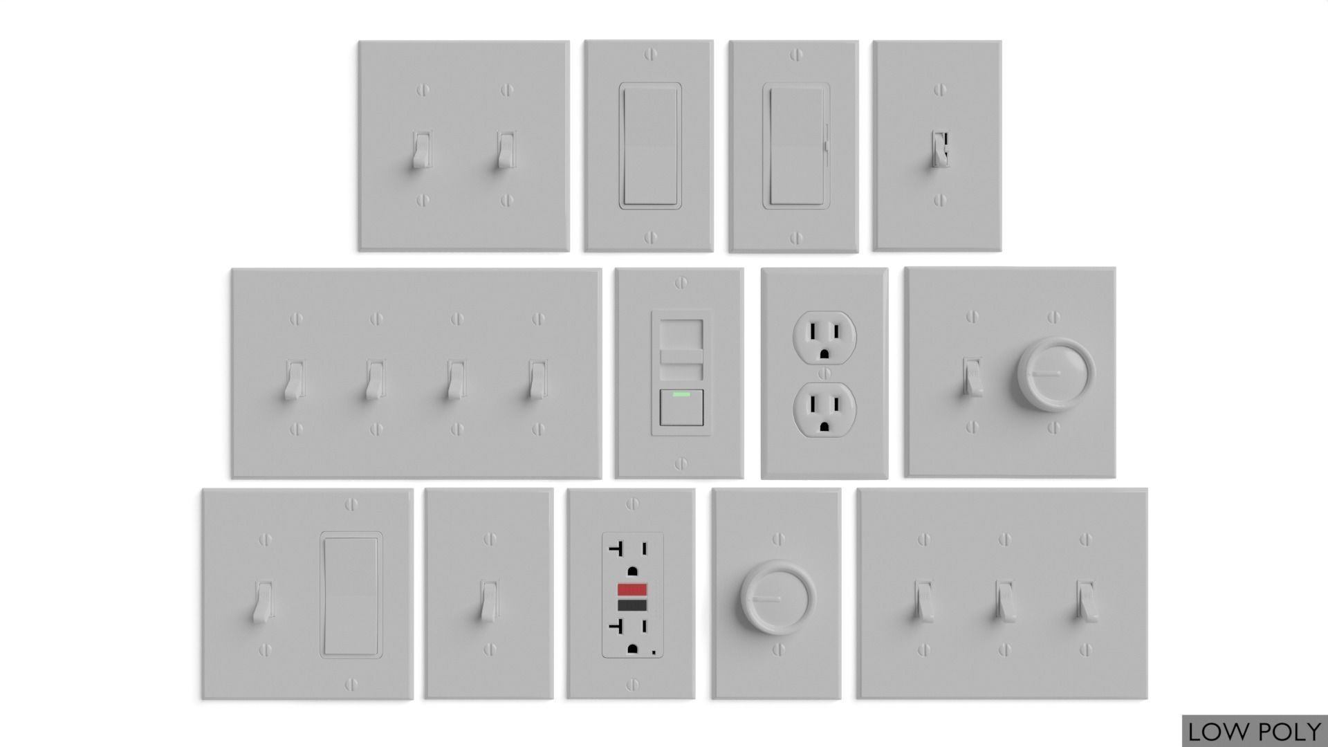 Light switches and outlets High Poly AND Low Poly pack 1  Low-poly 3D model_2