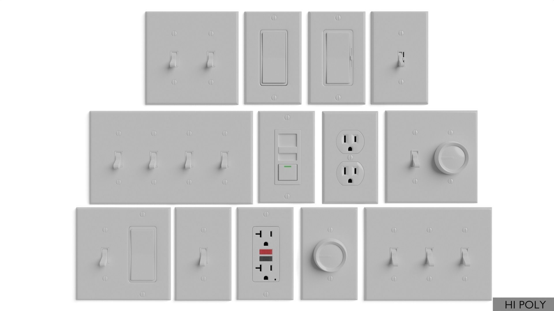 Light switches and outlets High Poly AND Low Poly pack 1  Low-poly 3D model_17