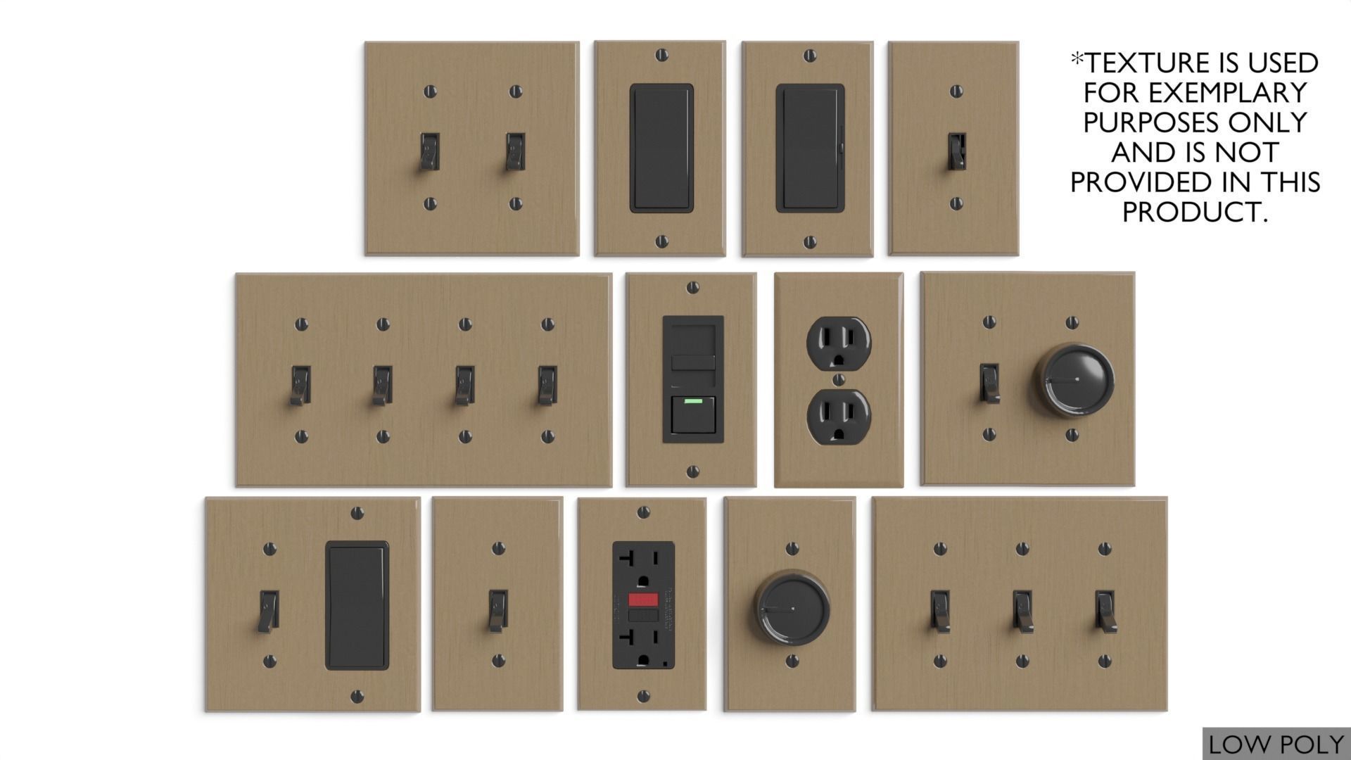 Light switches and outlets High Poly AND Low Poly pack 1  Low-poly 3D model_30