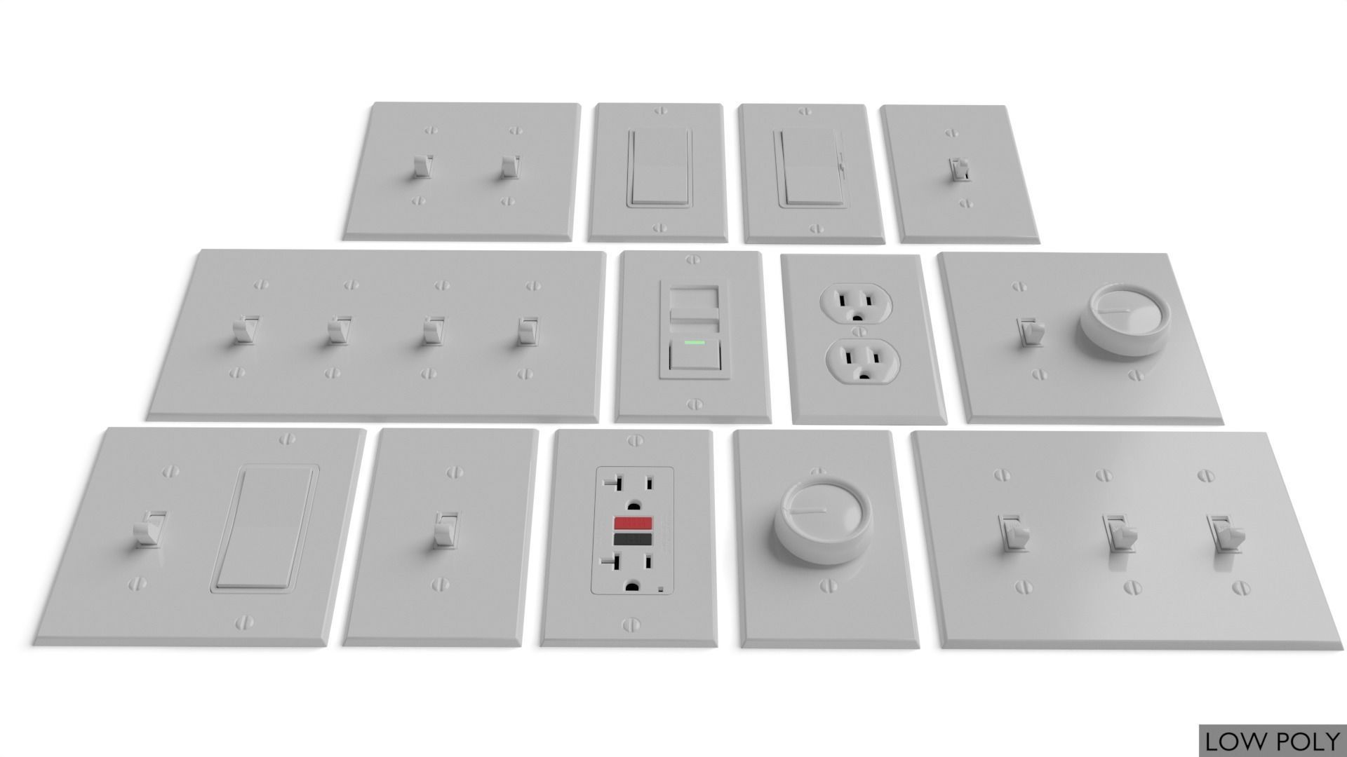 Light switches and outlets High Poly AND Low Poly pack 1  Low-poly 3D model_16