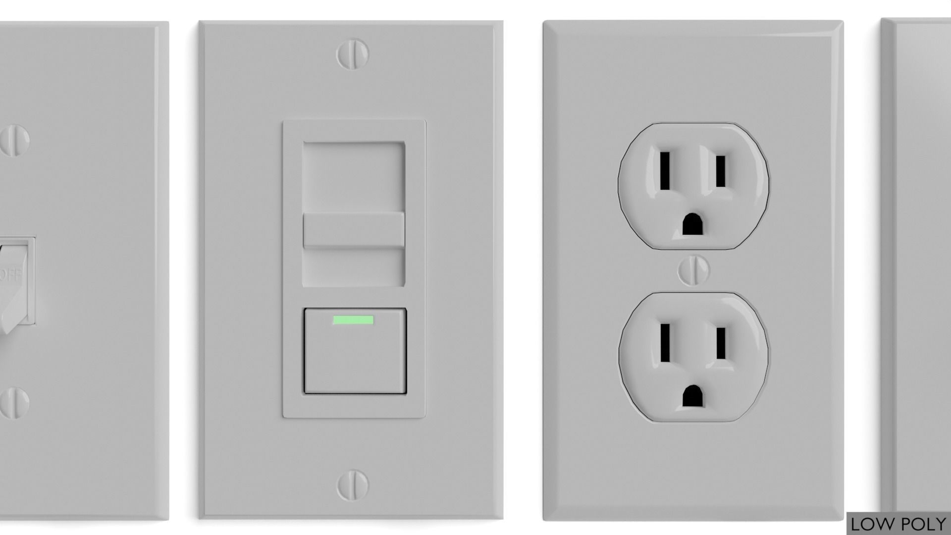 Light switches and outlets High Poly AND Low Poly pack 1  Low-poly 3D model_6