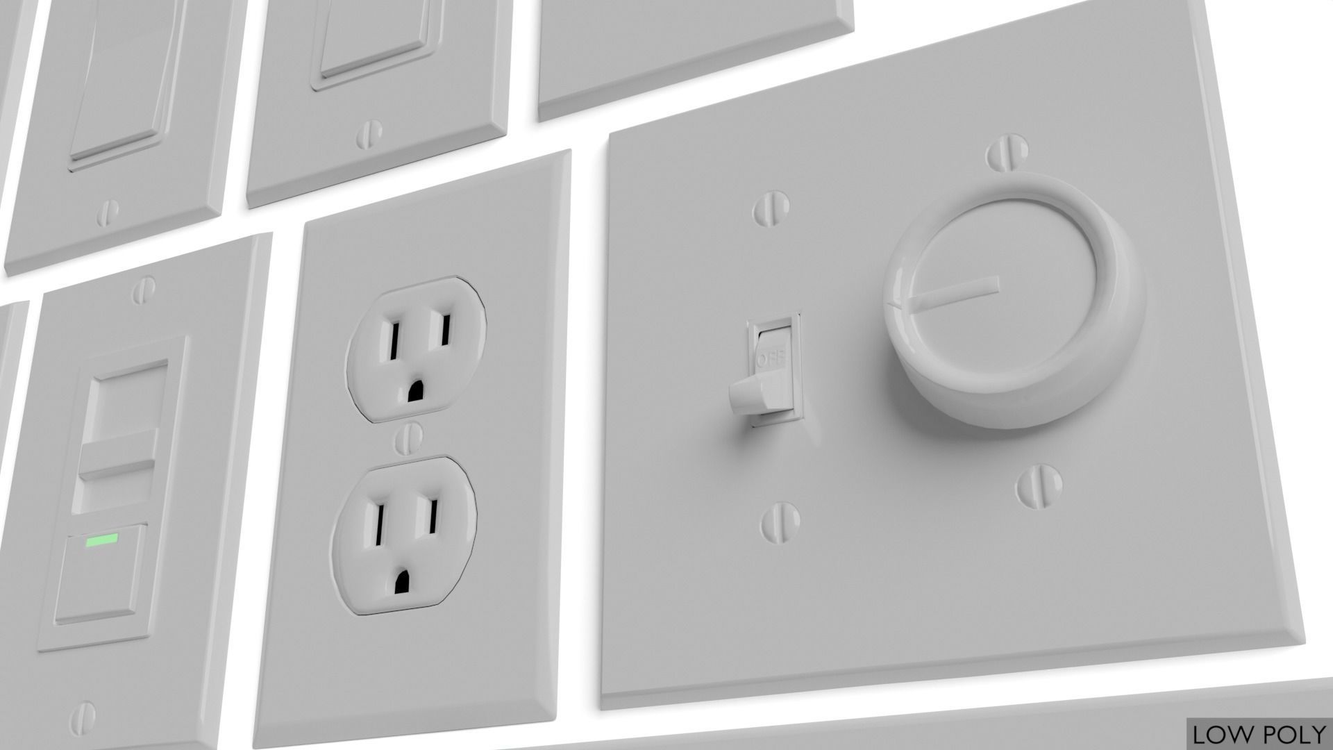 Light switches and outlets High Poly AND Low Poly pack 1  Low-poly 3D model_13