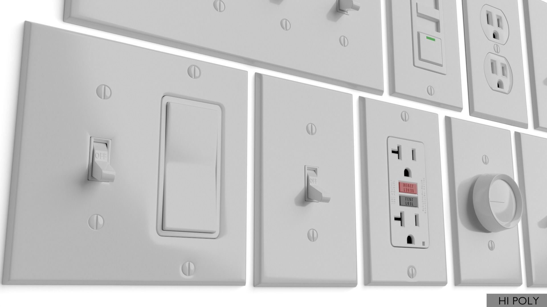 Light switches and outlets High Poly AND Low Poly pack 1  Low-poly 3D model_29