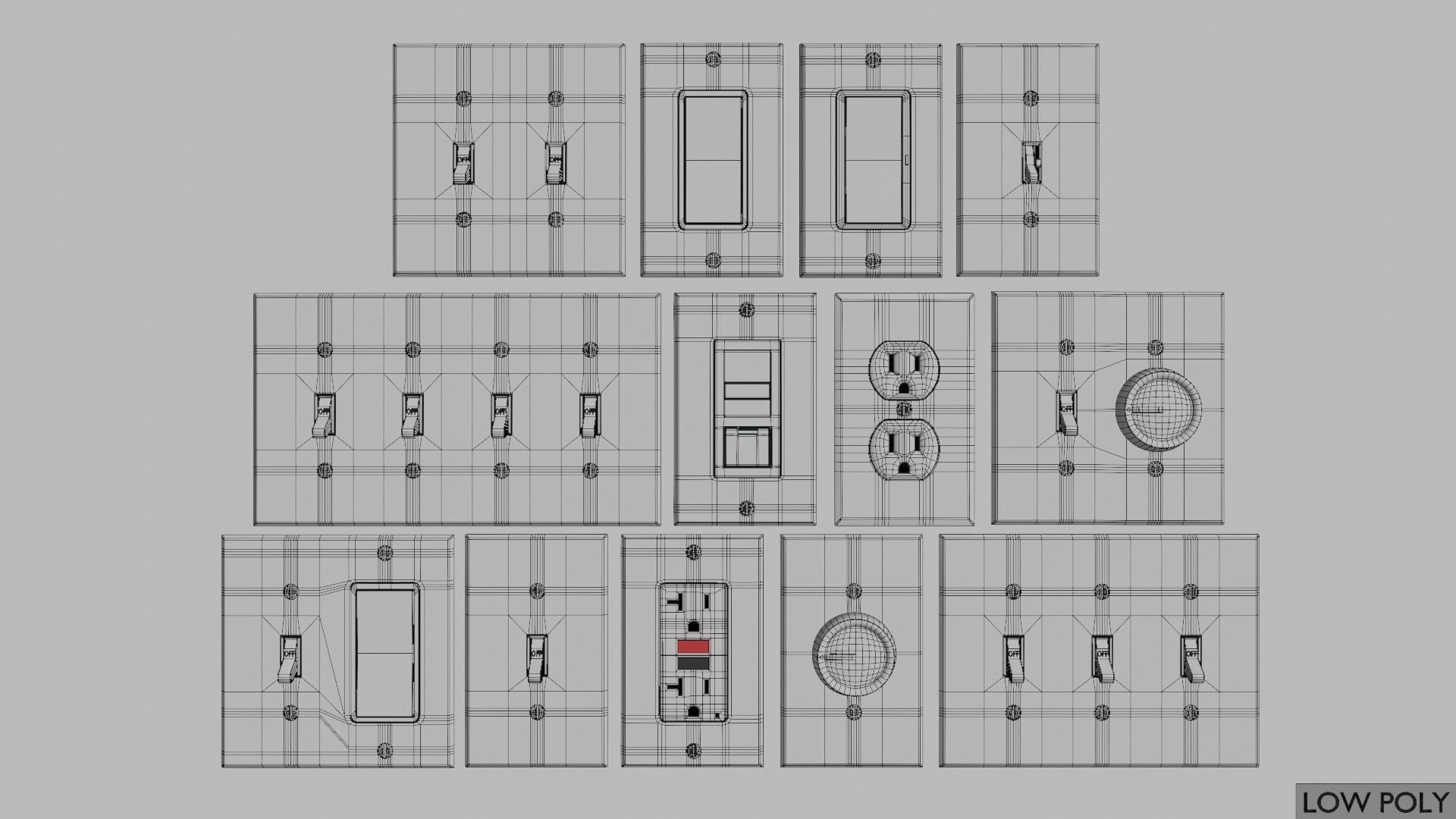 Light switches and outlets High Poly AND Low Poly pack 1  Low-poly 3D model_32