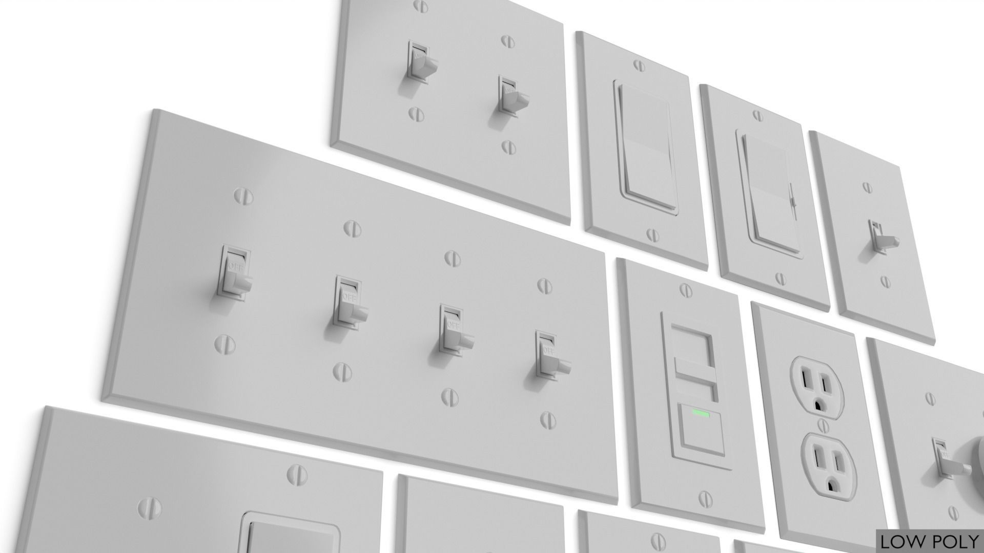 Light switches and outlets High Poly AND Low Poly pack 1  Low-poly 3D model_12