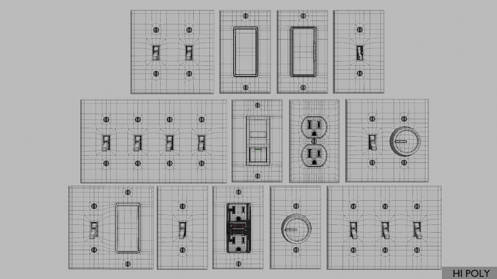 Light switches and outlets High Poly AND Low Poly pack 1  Low-poly 3D model_33