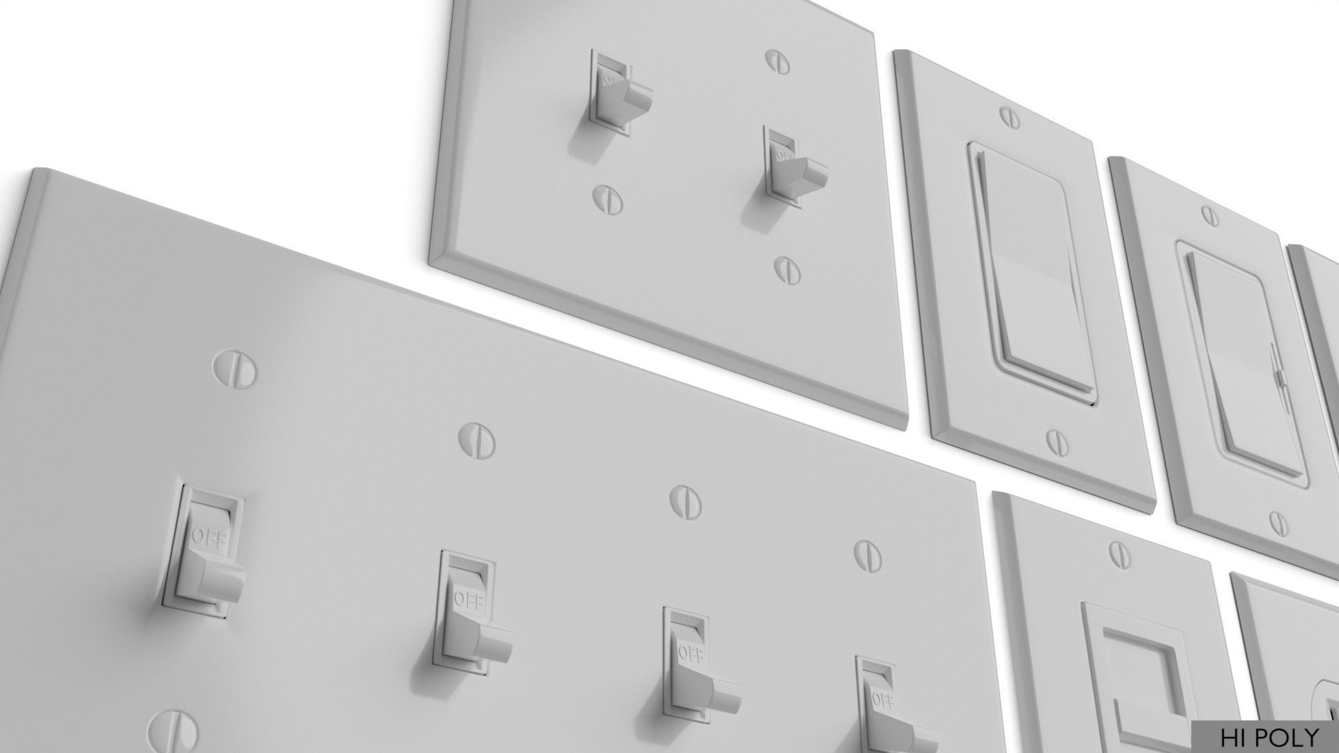 Light switches and outlets High Poly AND Low Poly pack 1  Low-poly 3D model_27