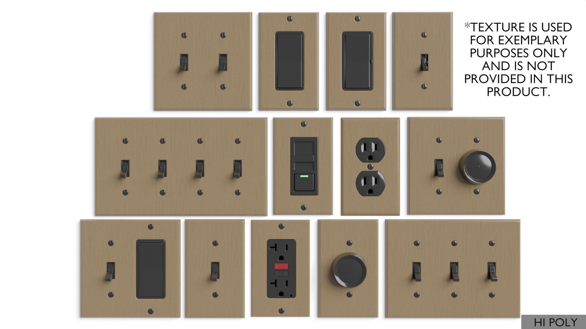 Light switches and outlets High Poly AND Low Poly pack 1  Low-poly 3D model_31