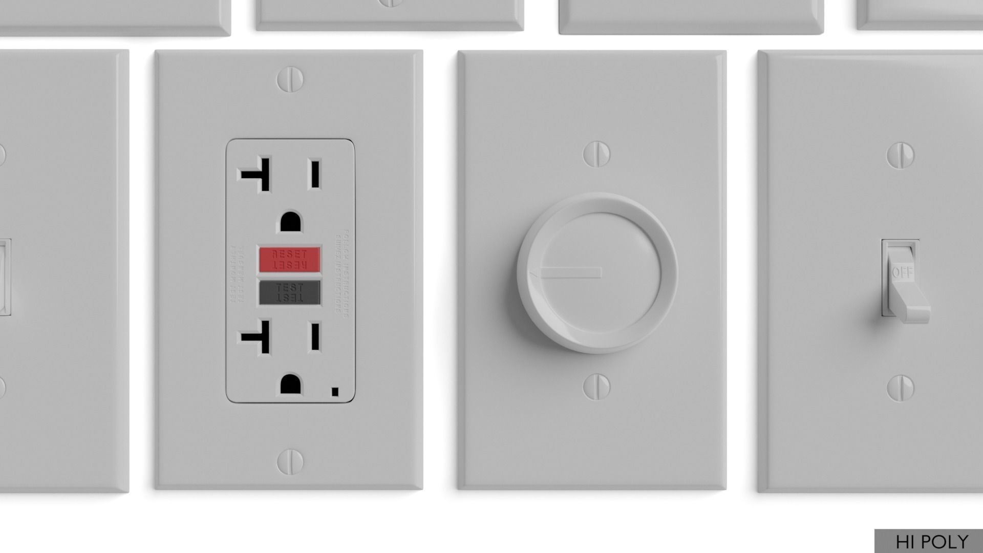 Light switches and outlets High Poly AND Low Poly pack 1  Low-poly 3D model_25