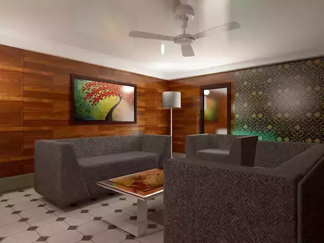 Room living with wood paneling