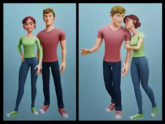 Nina and Alex Cartoon Rigs 3D model