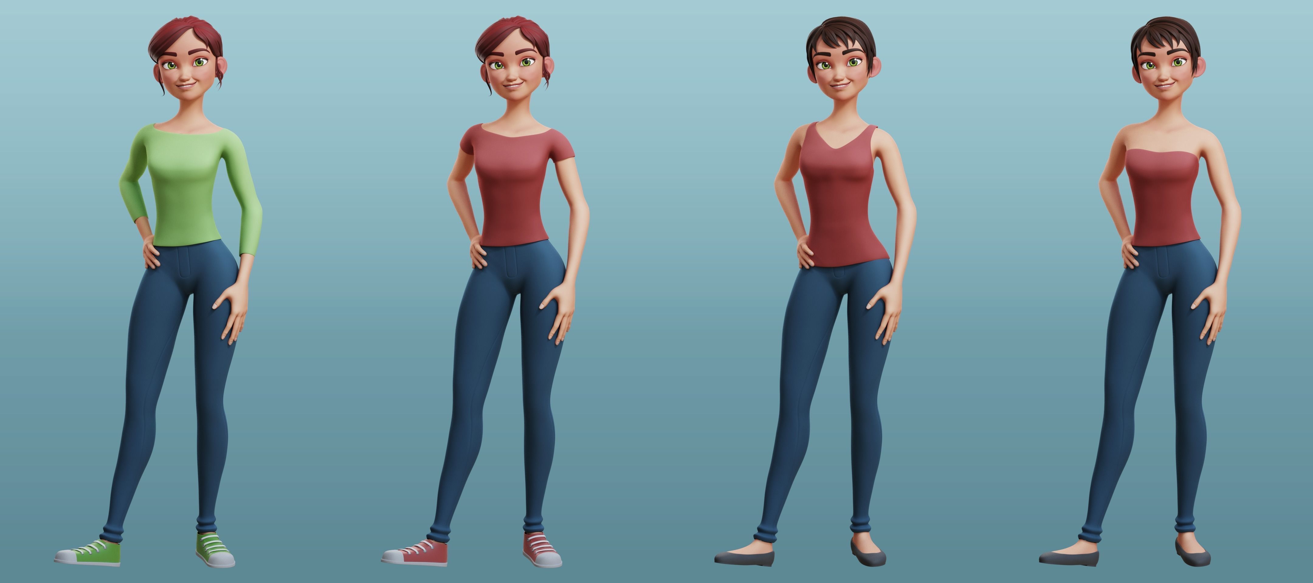 Nina and Alex Cartoon Rigs 3D model_6