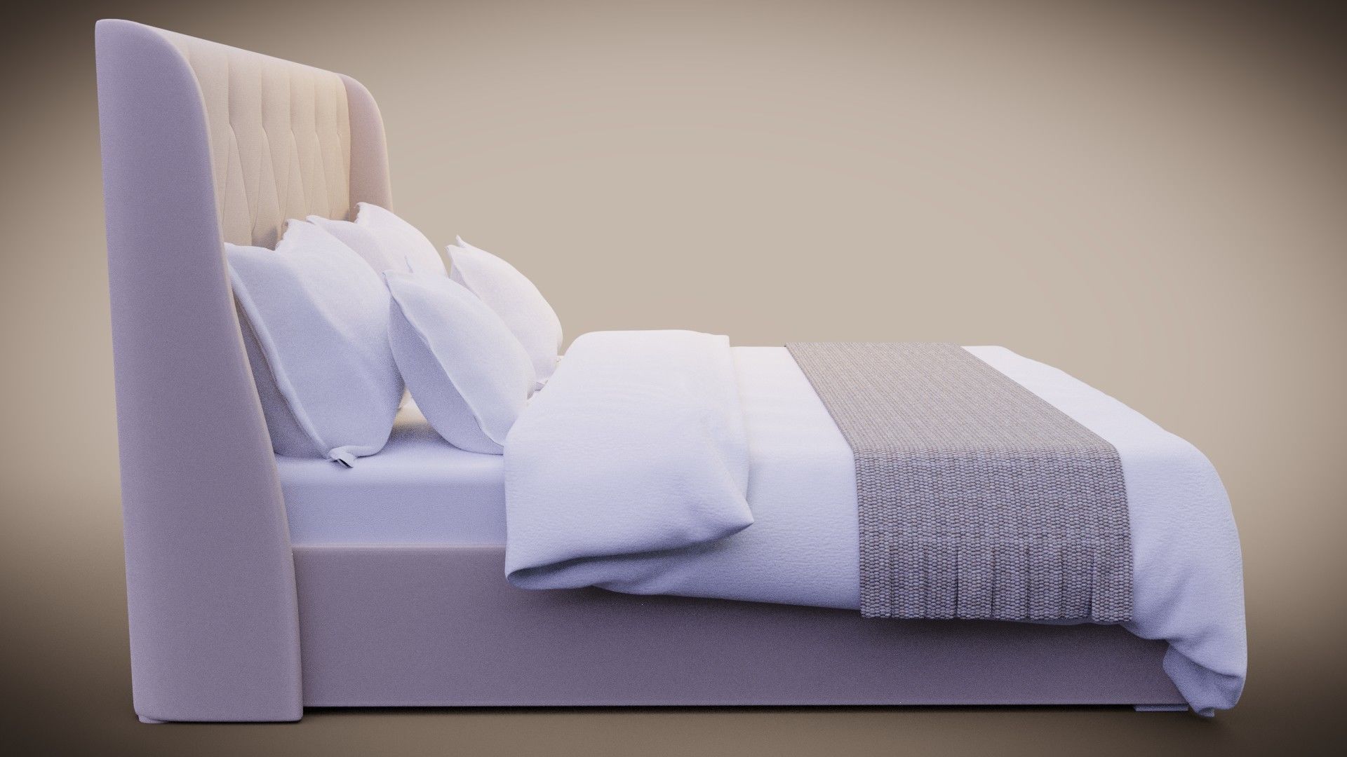 bed with pillows and blanket 3D model_6