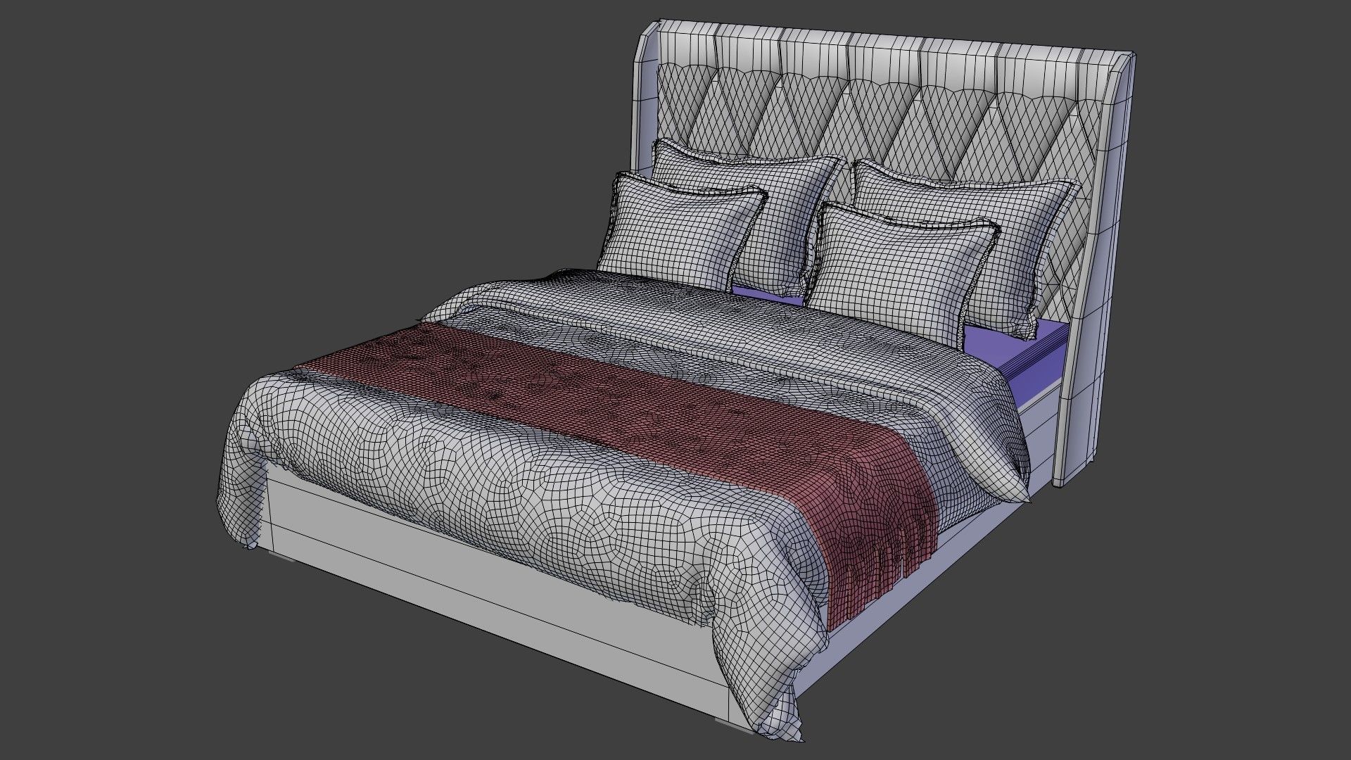 bed with pillows and blanket 3D model_11